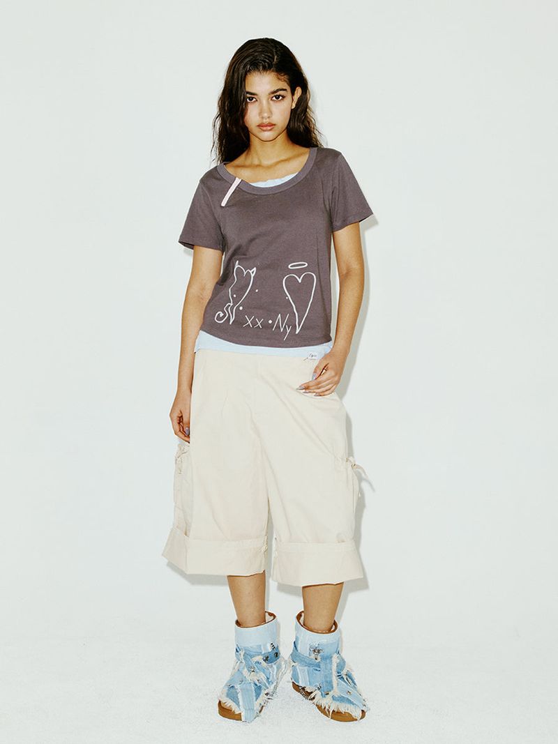 ZIPPER HEART TEE CHARCOAL