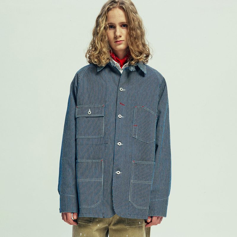 xau hickory chore jacket navy stripe