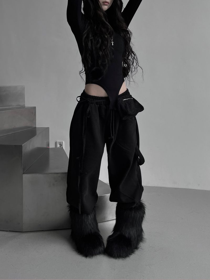strap cut-line wide pants (fleece-lined / 2color)