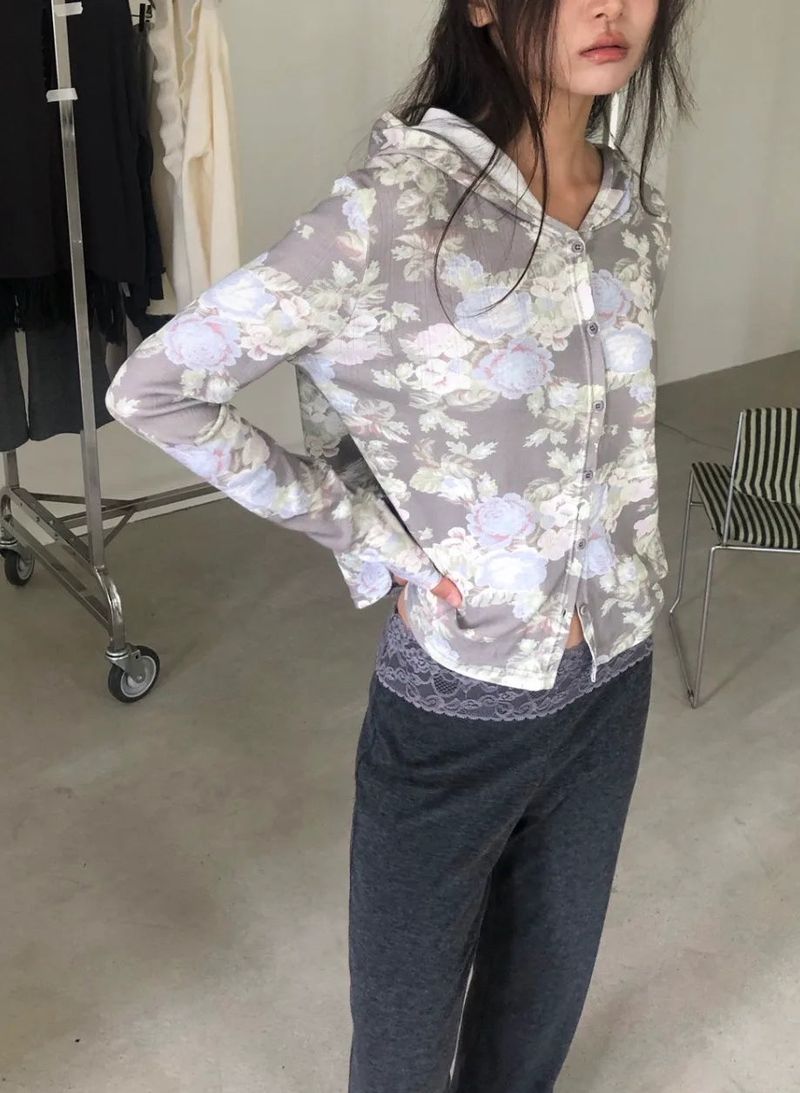 Flower button hoodie(2c)