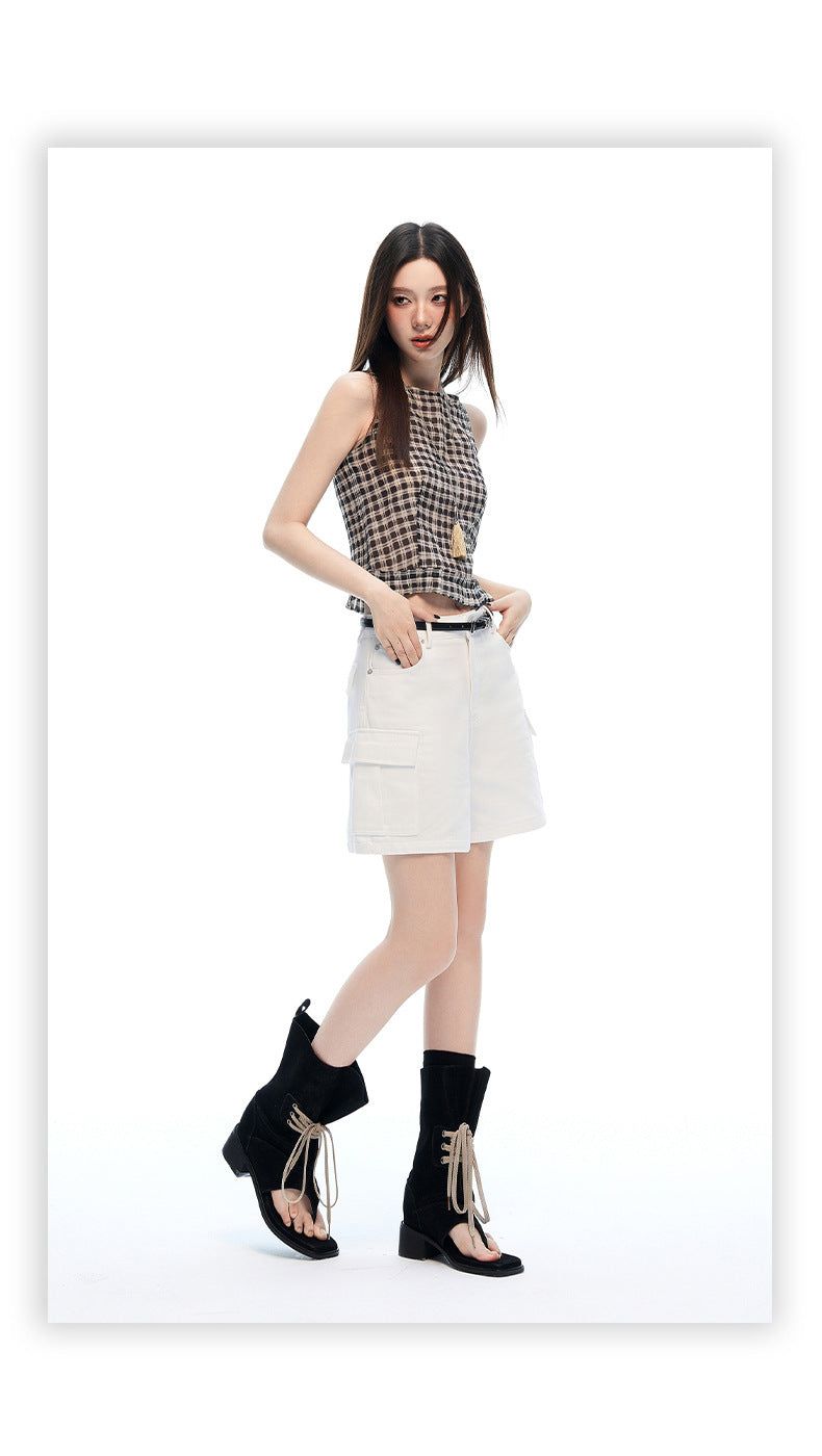 Mid Rise White Cargo Wide Leg Bermuda Shorts