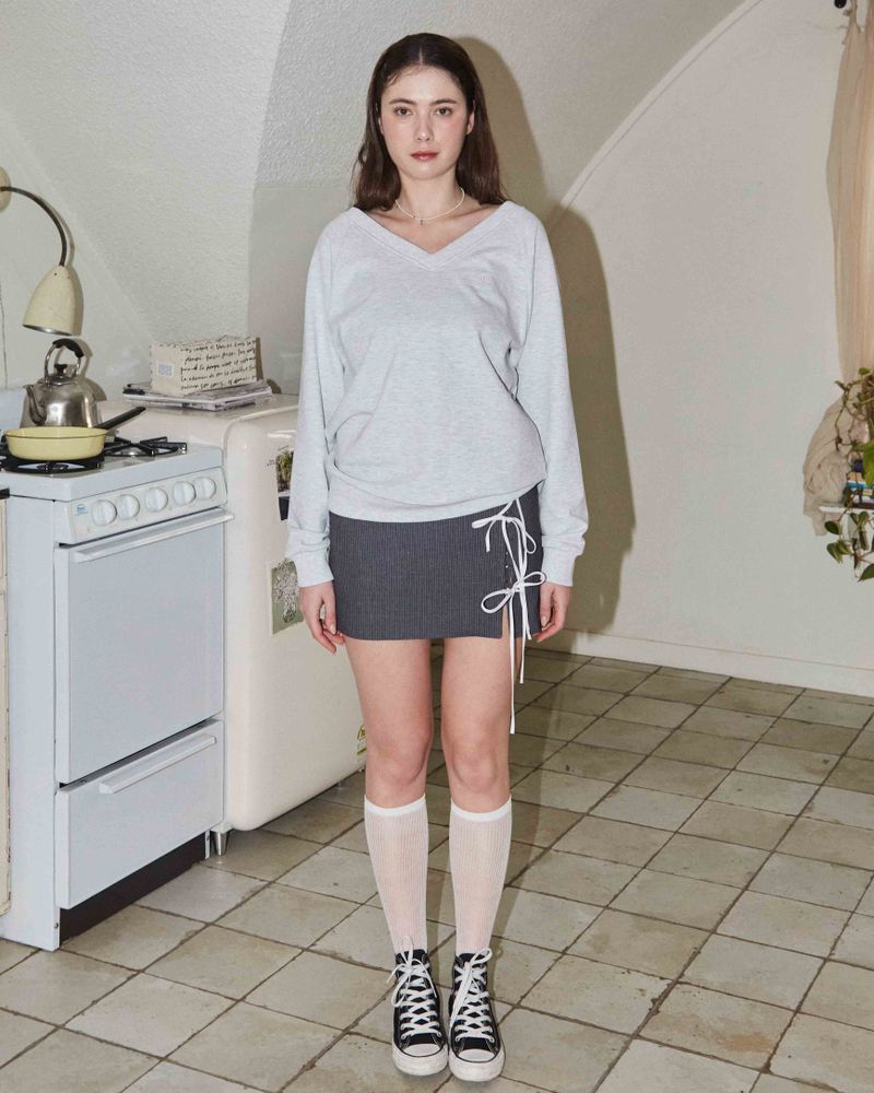 V-NECK RAGLAN SWEATSHIRT / WHITE MELANGE