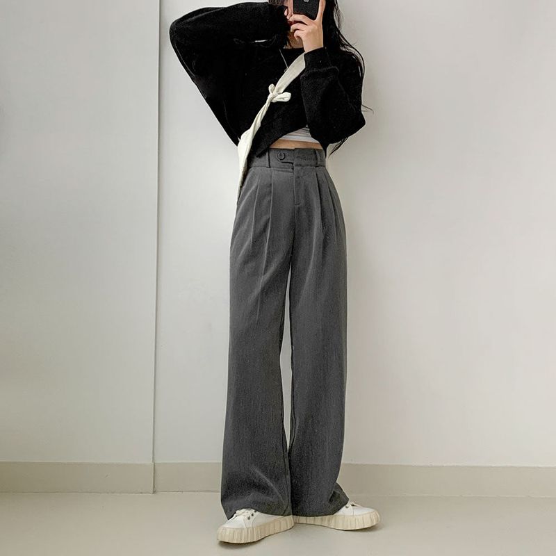 [High waist] one-button pin tuck slacks