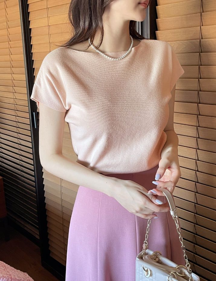 Shuez Soft Boat Neck Cap Sleeve Knit