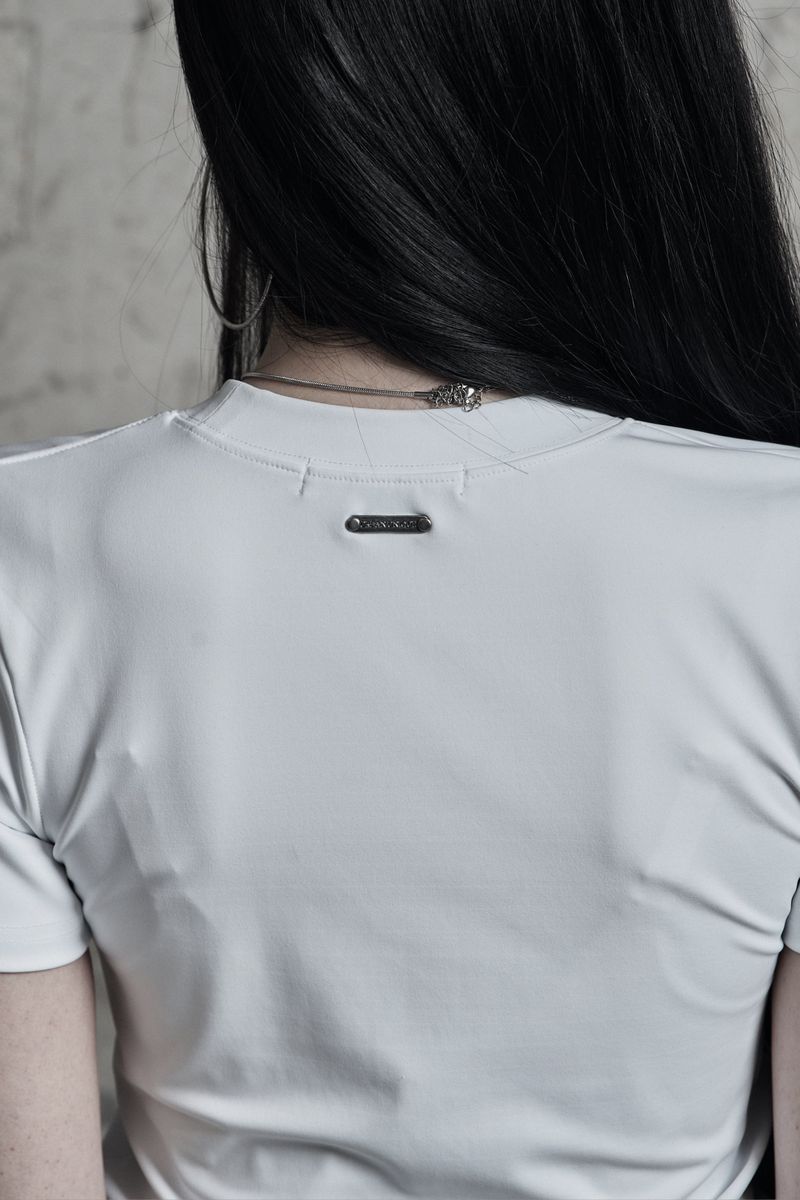 [label] sculptural Jersey zipper top WHITE