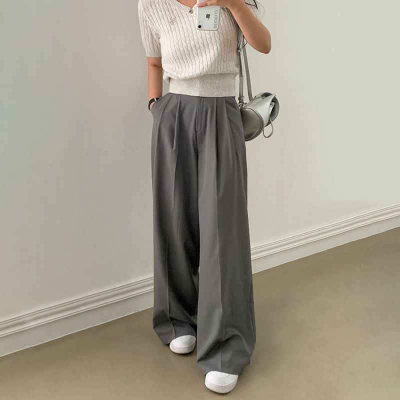 [Bellide made / Short, Long] Summer version two-pintuck wide slacks