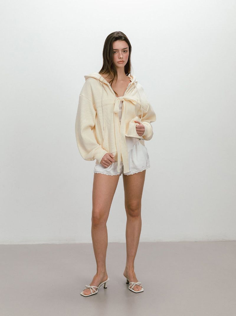 RIBBON WAFFLE HOODIE / BUTTER