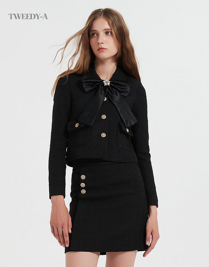 Basic Tweed Jacket - Skirt Two Piece BLACK