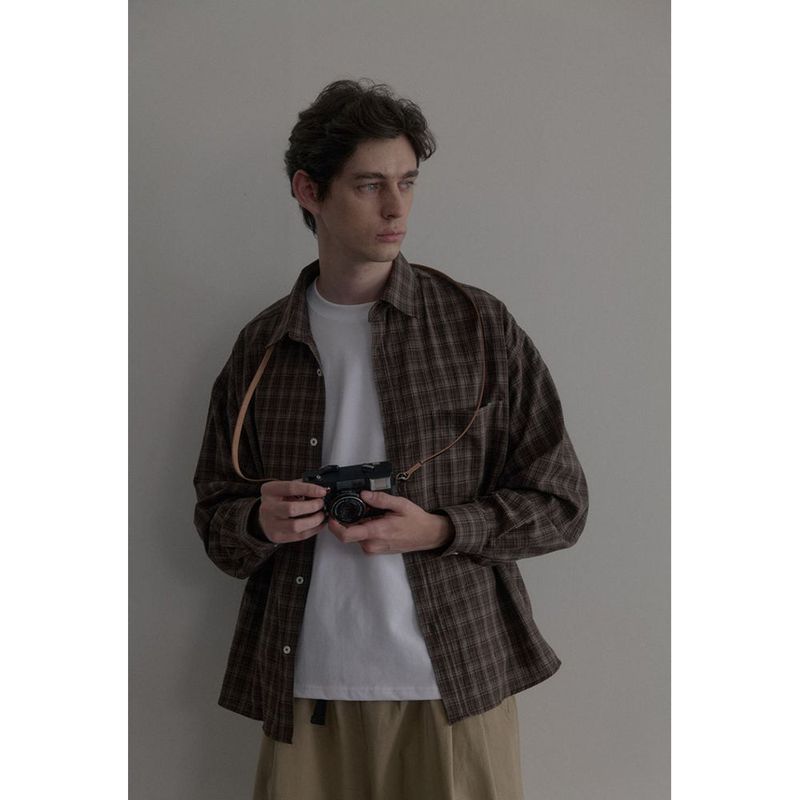 Vintage washing brown check shirts