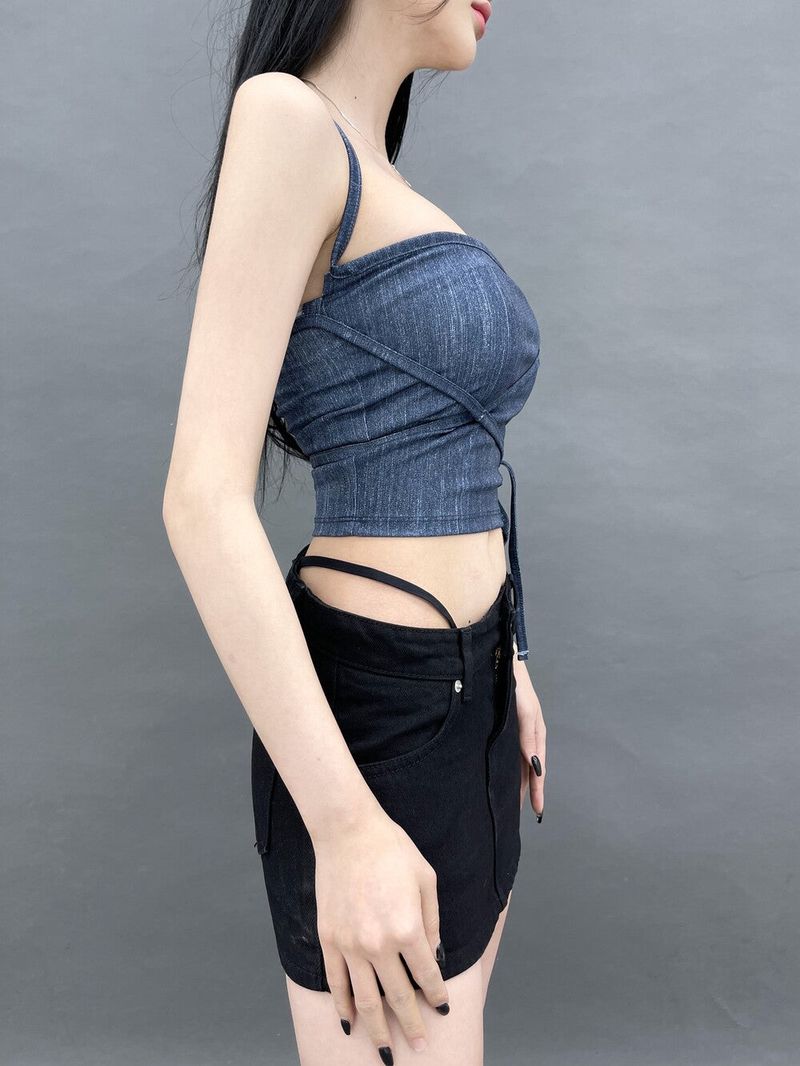 802. Denim free strap top (3color)