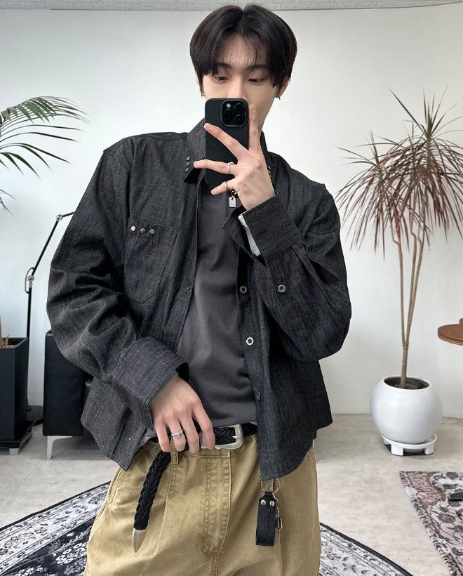 SATIIIZ（サティーズ）の「Aredi studded denim shirt（Tops）」