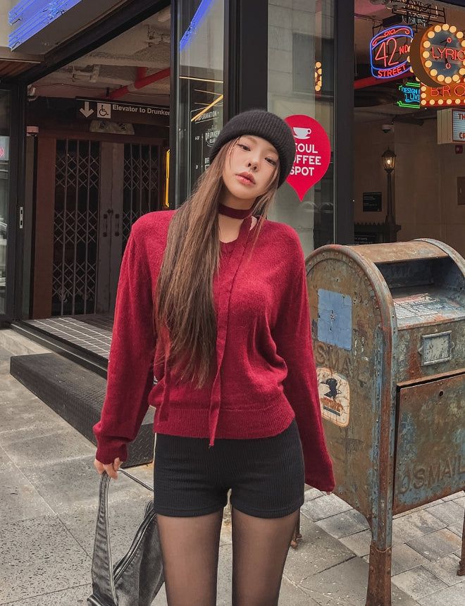 [Muffler set] Nana Wool V-neck Knit
