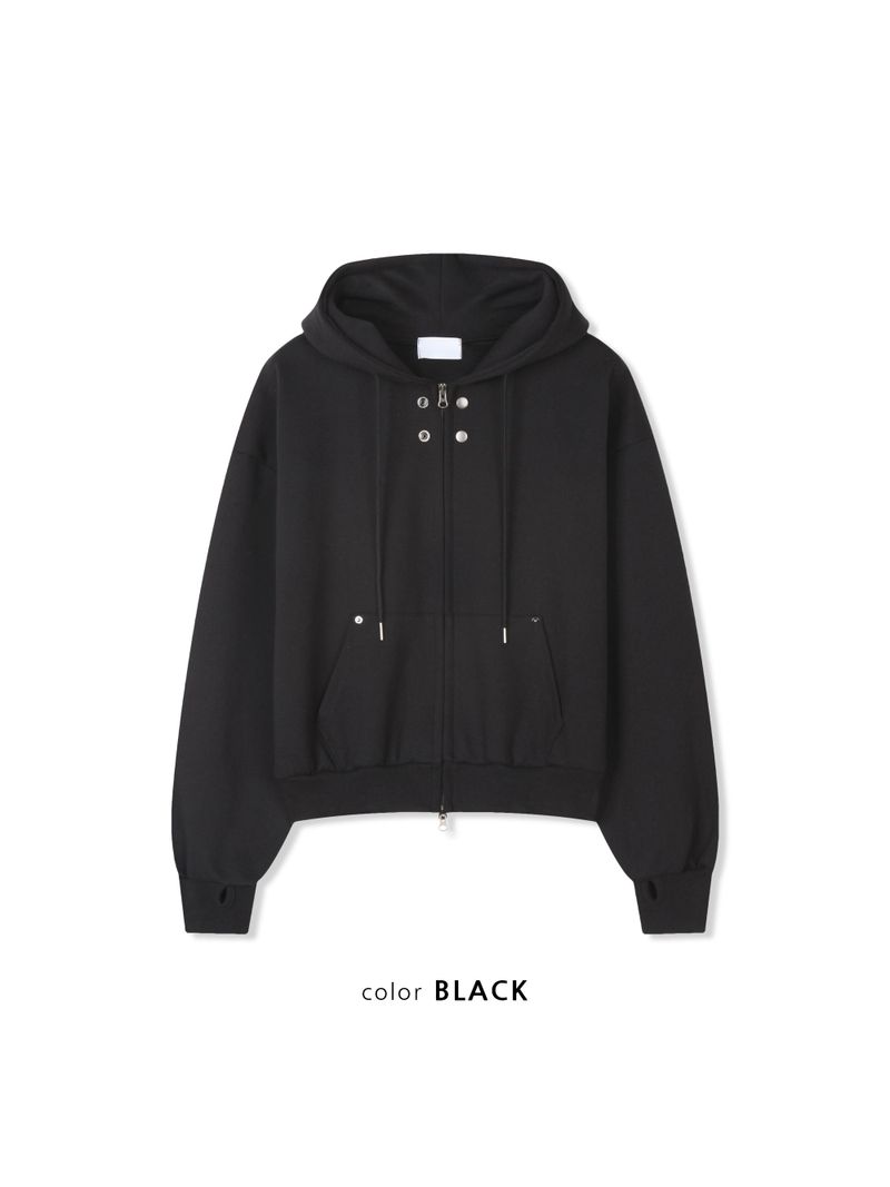 double-button hooded zip-up hoodie (2colors)