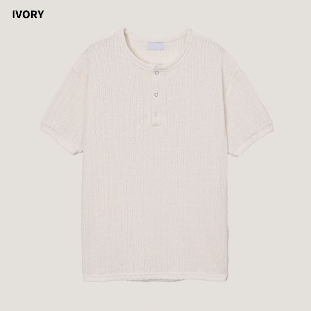 (M's) Ribbed Velour Henley Neck Tee 26SS-011