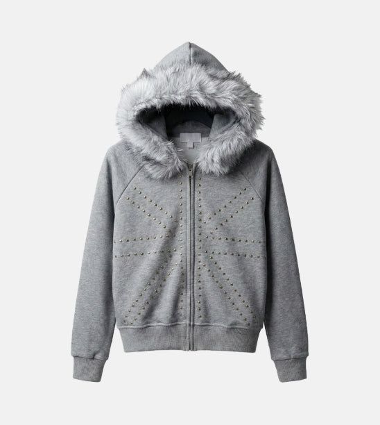 Cross Studded Hood Zip-Up