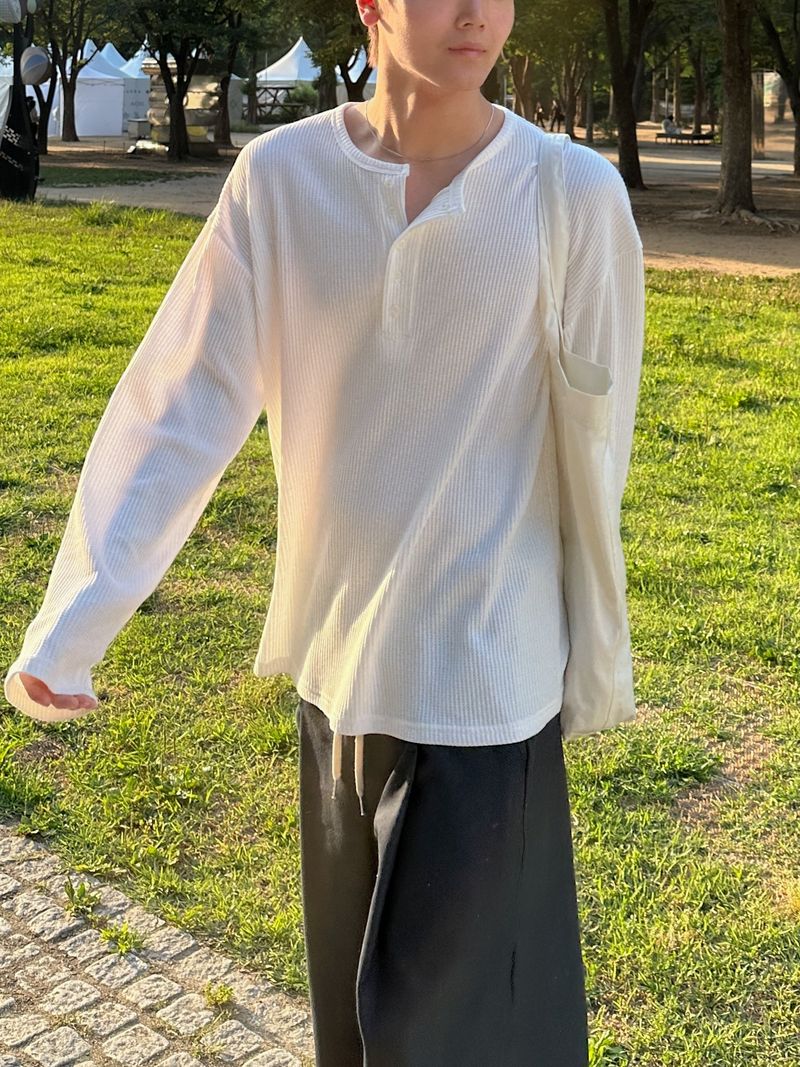 Waffle Over Henley neck Long sleeve