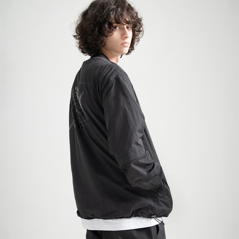 Nylon Zip Pocket Round Shirt - BLACK