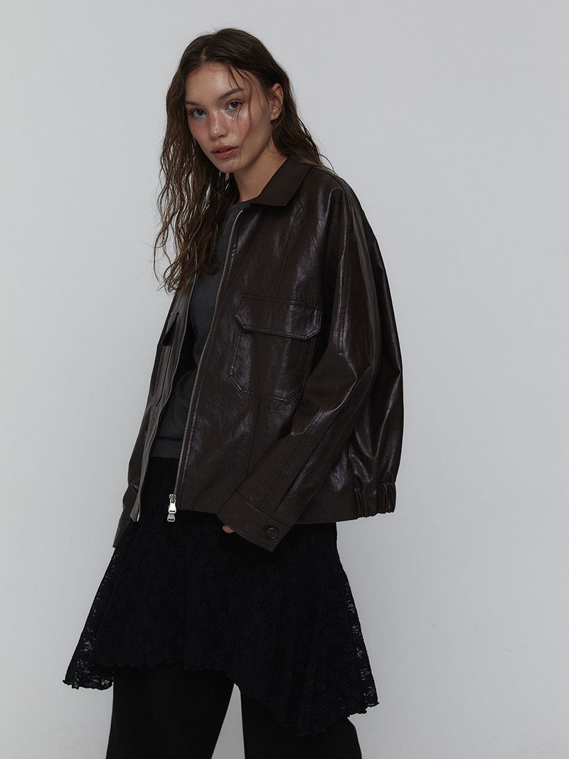 Eco Leather Bomber Jacket_Brown