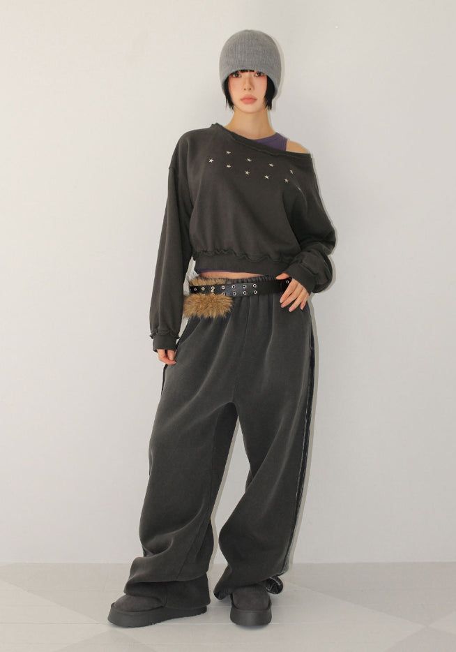 (Lining brushed) SIDE LINE PIGMENT PANTS
