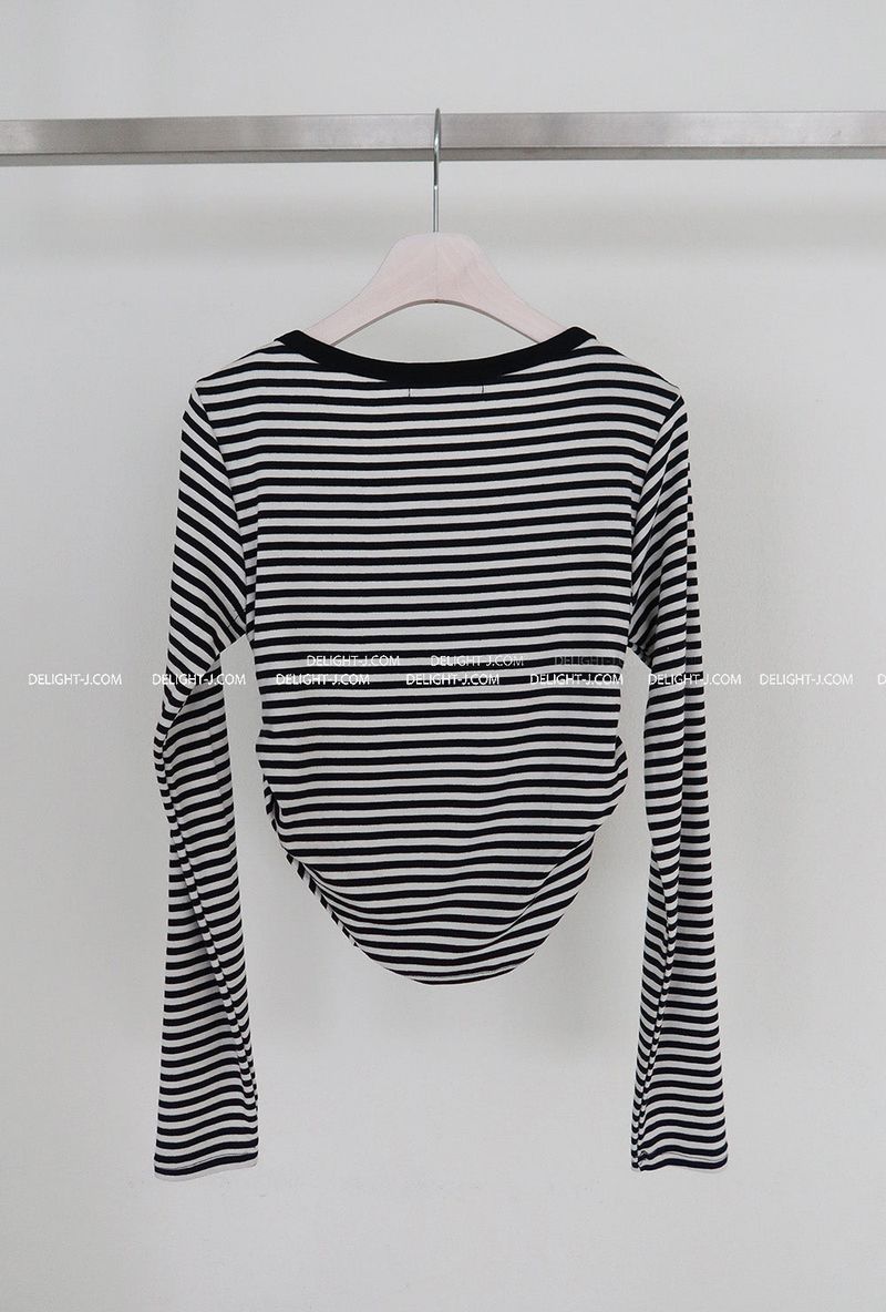 Stripe Layered Shirring Cardigan