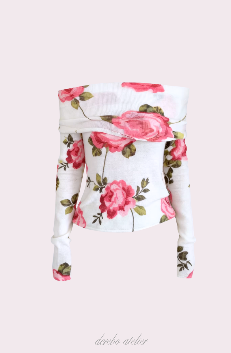 Pink rose off-shoulder long-sleeve top