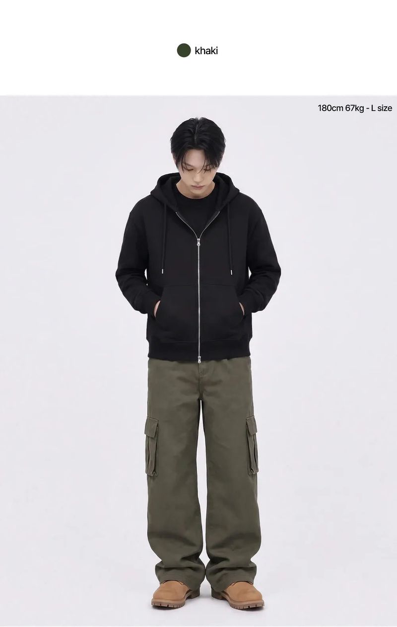cargo drawstring wide cotton pants (khaki)