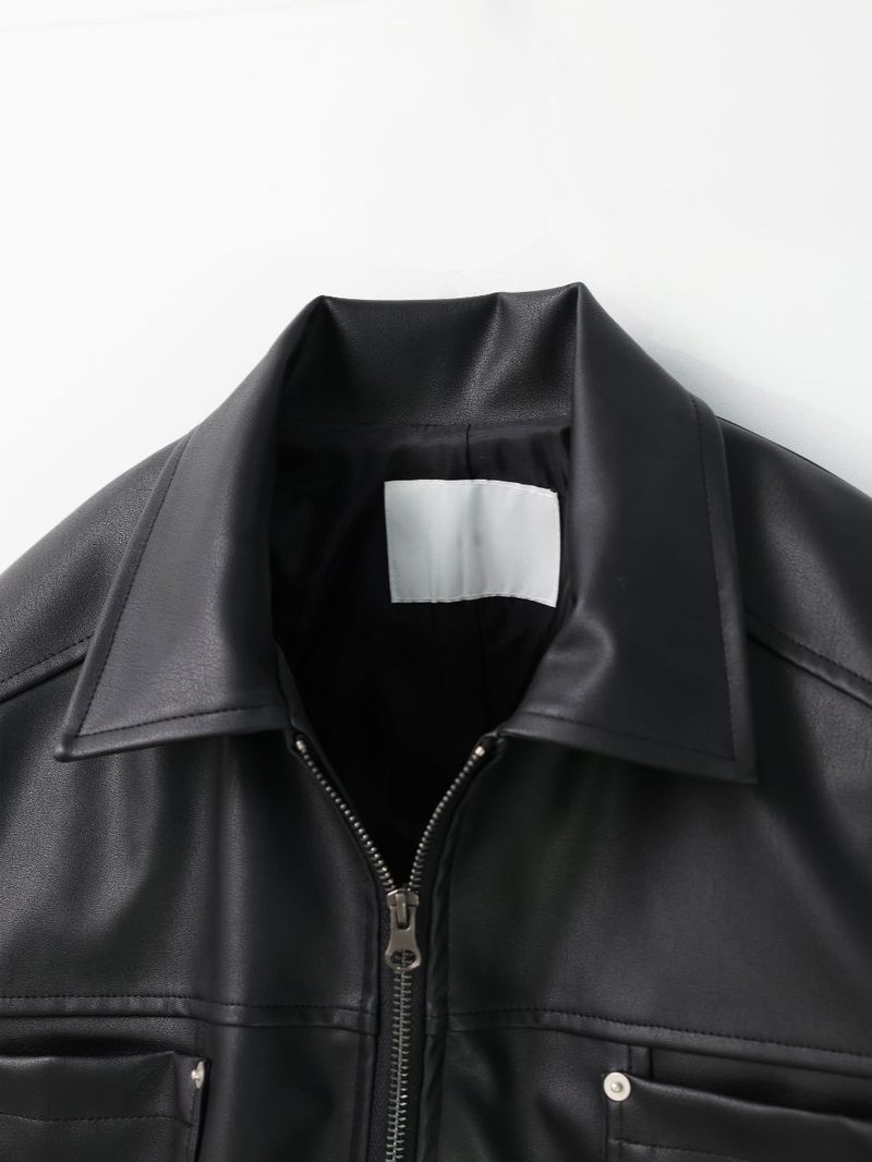 LMN Rivet Tracker Short Leather Jacket (black)
