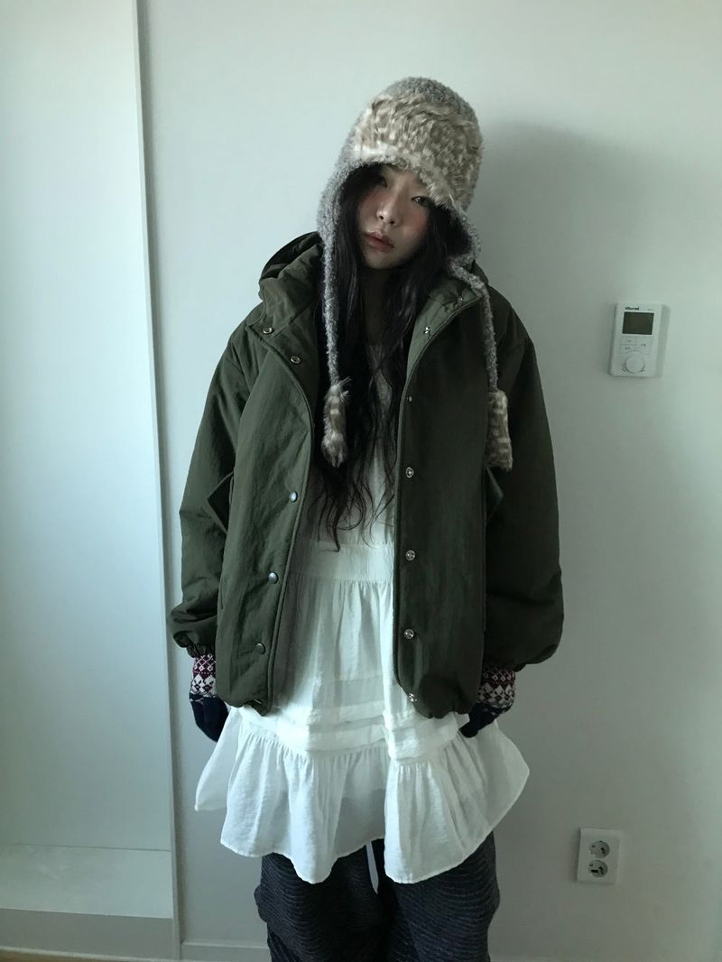 Matte Snap Hooded Padded Jacket (2 Colors)