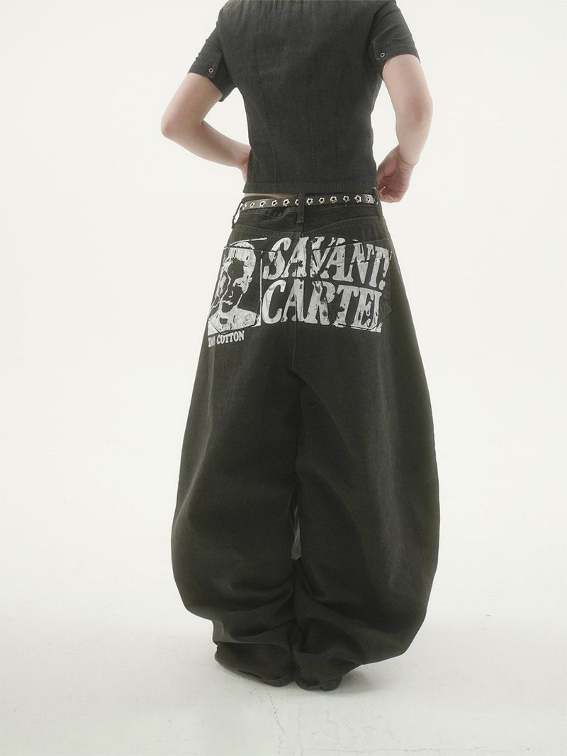 Cattle painting denim pants -2C