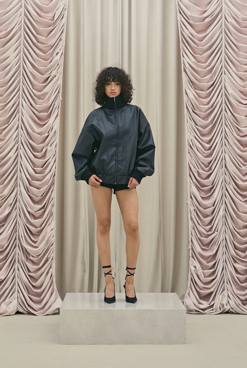 High neck leather jacket