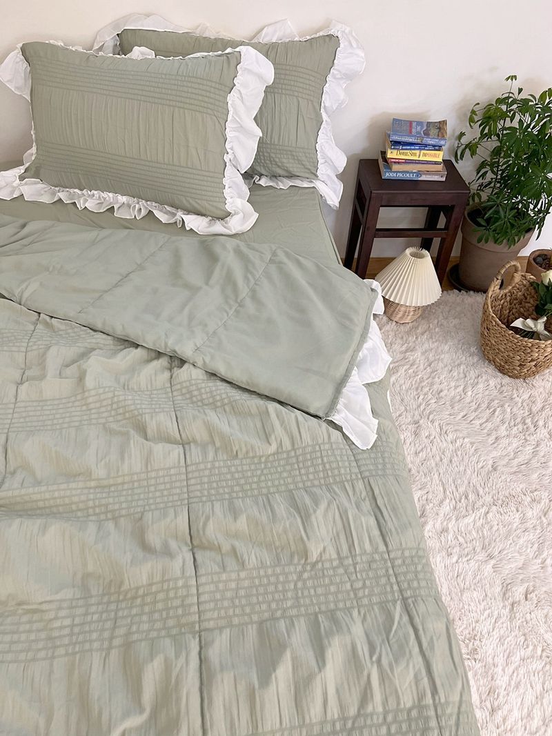 Shirring ruffle light comforter set - Milky Green - SS