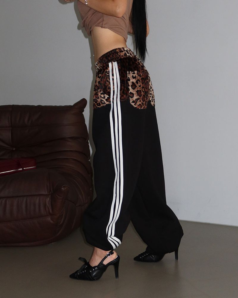 leopard track napping string jogger wide pants