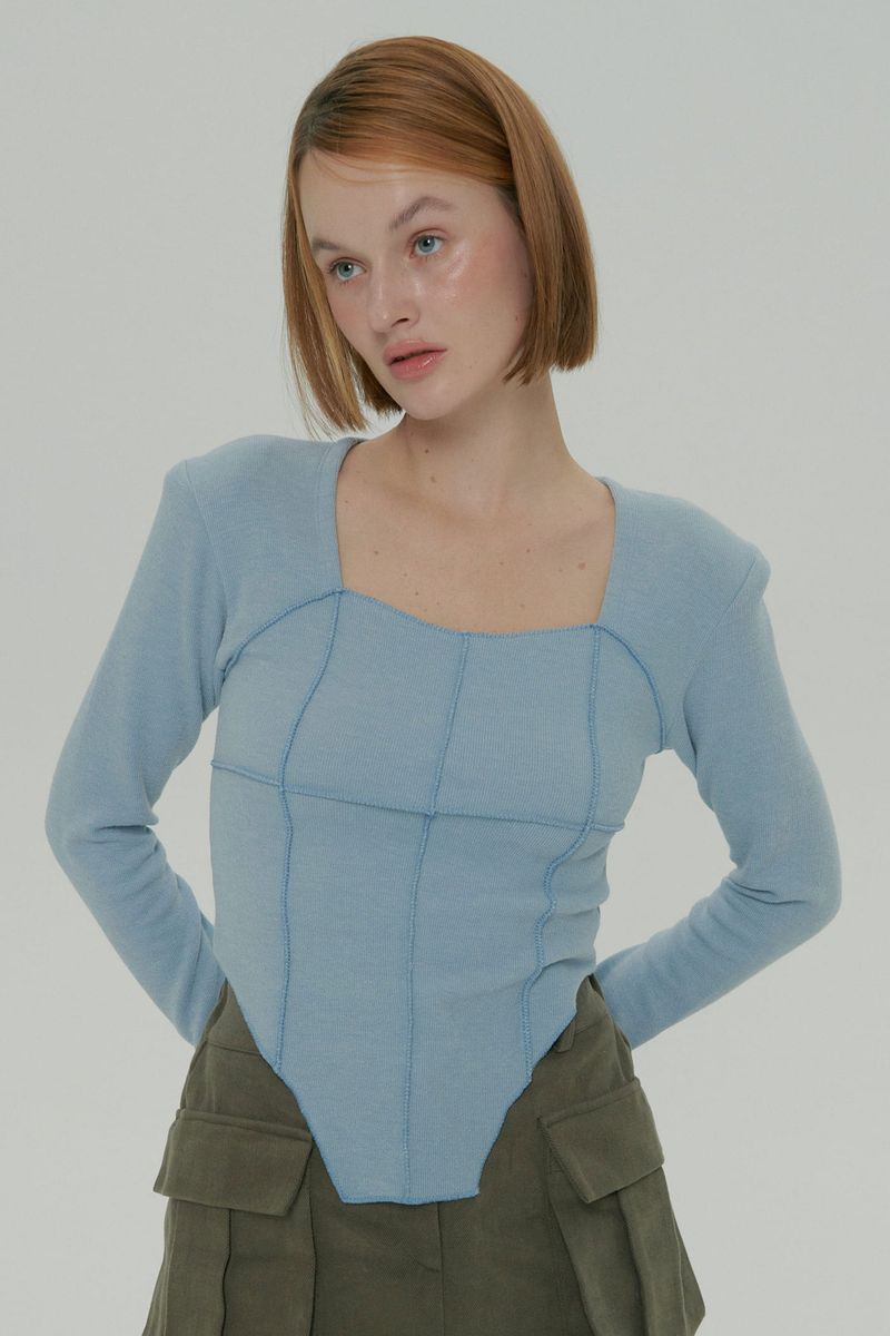 SOFT SQUARE NECK TOP / SKY BLUE