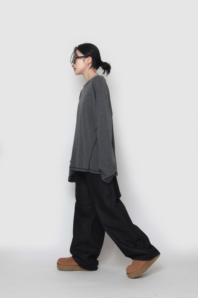 Ribbed Line Long Sleeve T