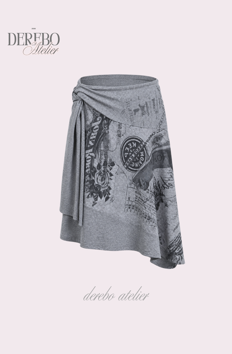 Gray Paper Unbalanced Midi Skirt
