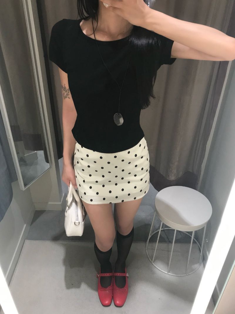 French Glow Dot Satin Mini Skirt