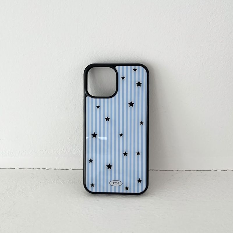 stripe star glossy glass bumper case (blue)