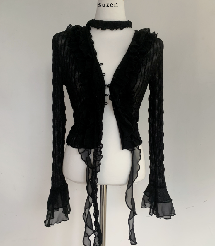 Mayou Shirring Scarf Blouse (black)
