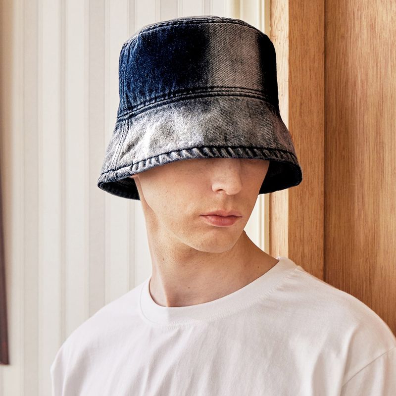 VA Stud Over Dying Denim Drop Bucket Hat / Indigo