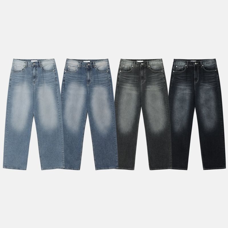LMN Chrome Semi Wide Brush Denim Pants (4 colors)