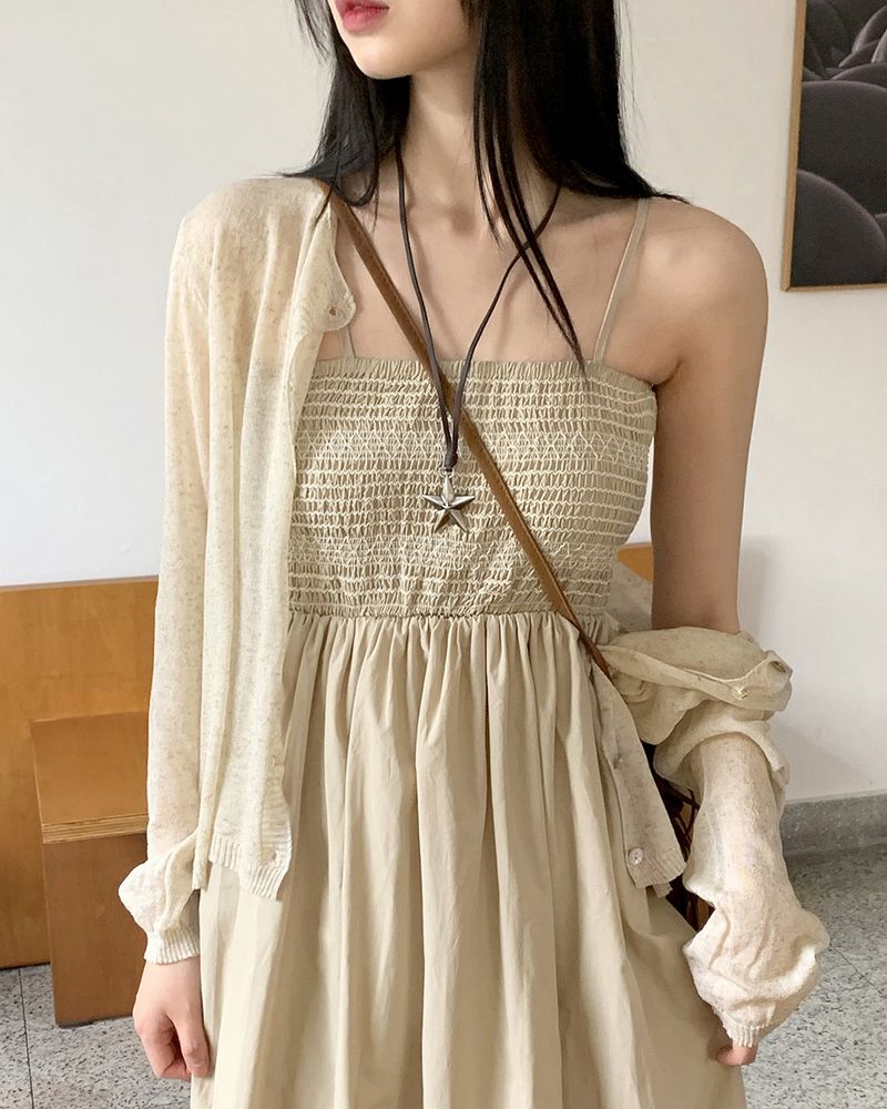 WONDER WONDER（ワンダーワンダー）の「[2 SET] Type Smoking Long Dress Long-Sleeved Cardigan Set（Dresses）」