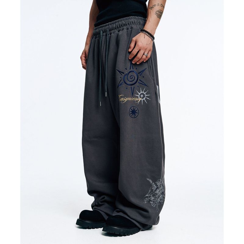 Multi-Print Sweat Pants - Charcoal