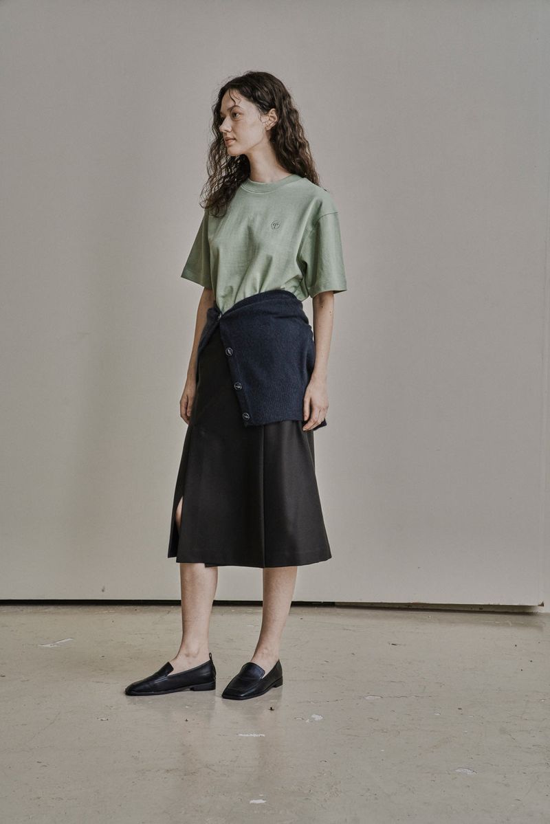 WOOL TWILL SETUP SKIRT_DEEP KAHKI
