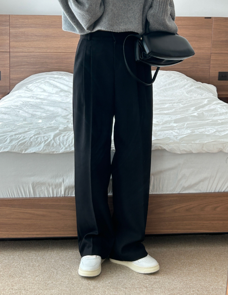 luch wool pintuck wide slacks
