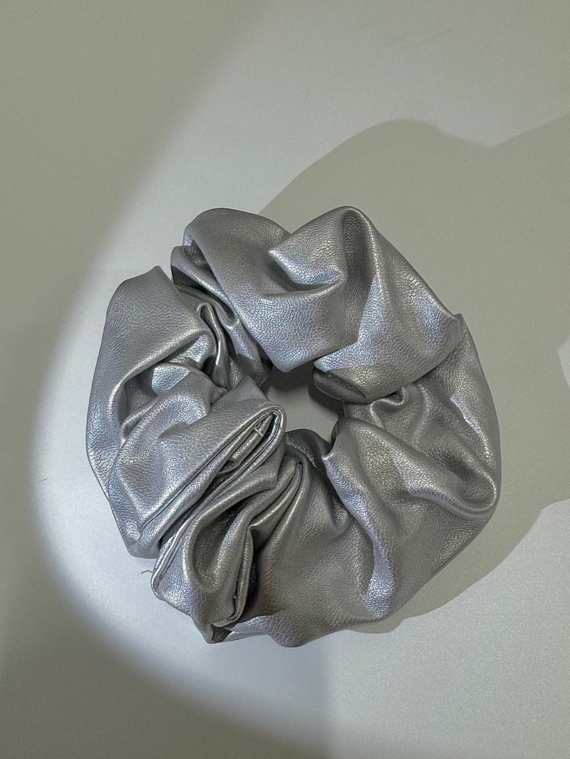 Silver leather scrunchy