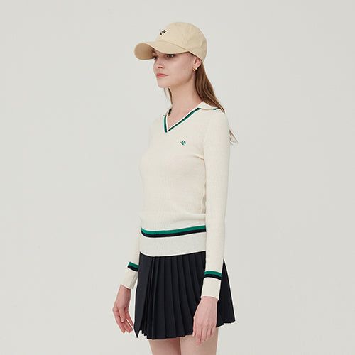 Line ribbed collar knit