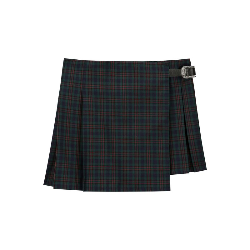0 9 check pleats wrap skirt - GREEN