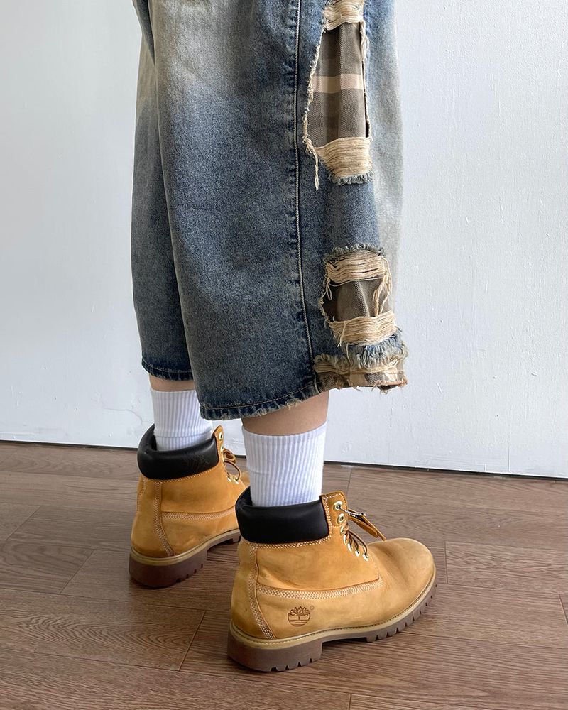 Destroyed Camouflage Denim Half Pants