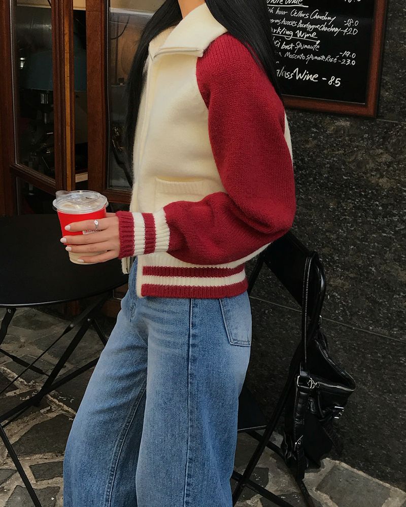 [ORIGINAL] Tard Color-Block Raglan Knit Zip-Up