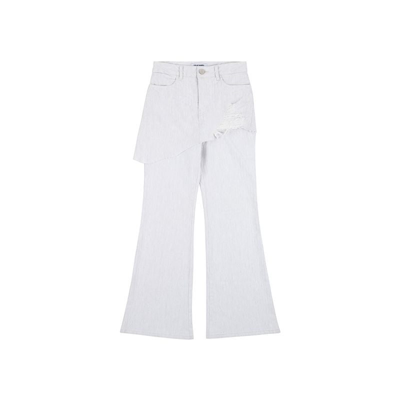 Herringbone Damage Cutting Skirt Pants (WHITE)